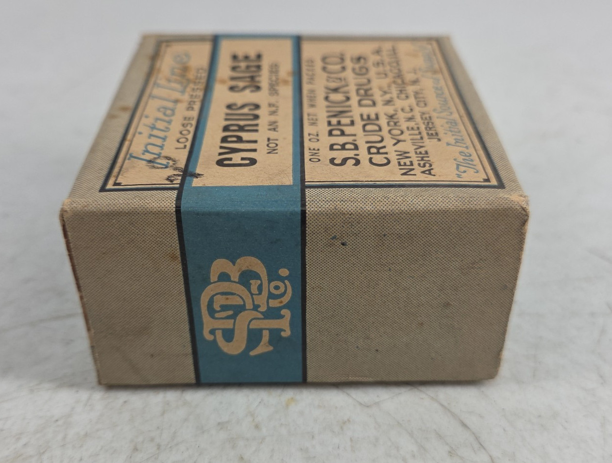 Antique Initial Line Cyprus Sage SB Penick Co Crude Drugs NY NOS Sealed Box