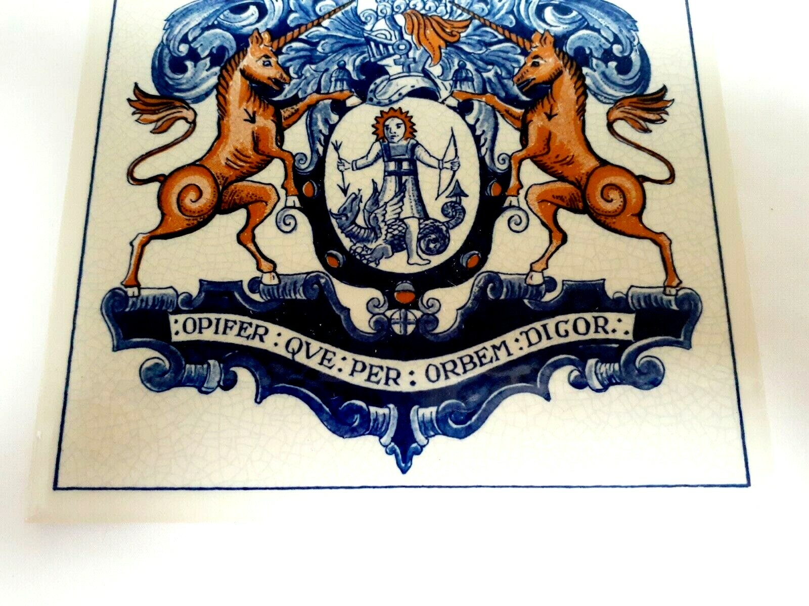 BLUE DELFT HOLLAND HANDMADE PILL TILE BURROUGHS WELLCOME CO. 1982 ORIGINAL BOX!