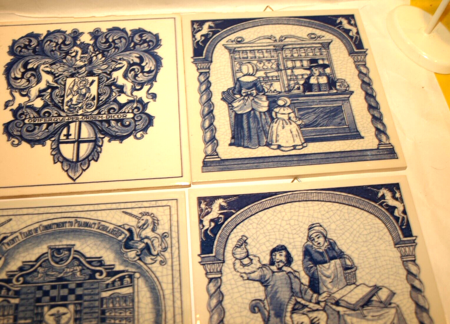 BURROUGHS WELLCOME BLUE DELFT HOMEMADE HOLLAND PHARMACY PILL TILE LOT OF 6, EXC