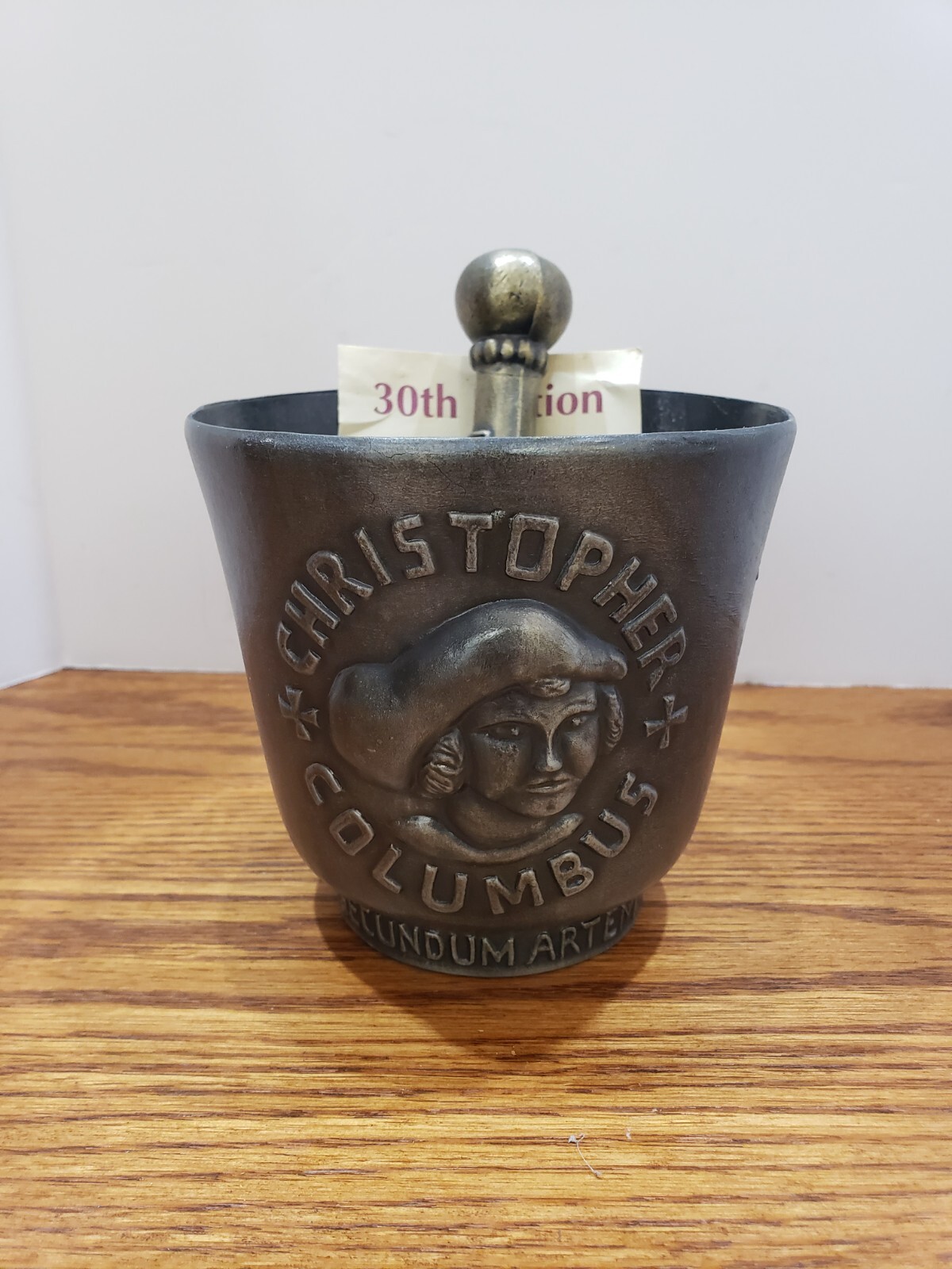 vintage 1992 Schering metal Mortar and Pestle 30th Edition Christopher Columbus