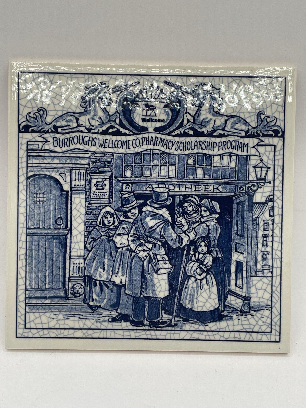 BURROUGHS WELLCOME Pharmacy Pill Tile Handmade DELFT Pharmacy Scholarship Progra