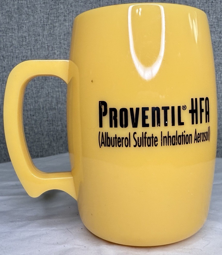 Proventil HFA Yellow Plastic Coffee Mug Pharmaceutical Rep Made In USA