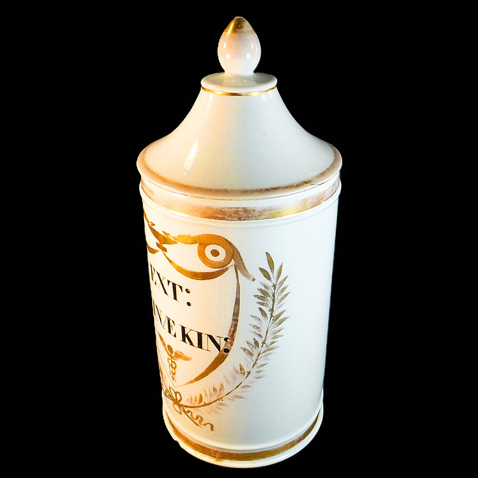 SUPERB, 18th. to EARLY 19th. CENTURY HAND PAINTED PORCELAIN APOTHECARY JAR