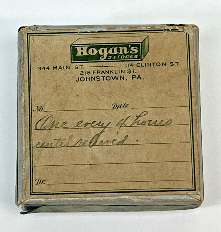 VINTAGE HOGANS DRUG STORES JOHNSTOWN, PA PHARMACY MEDICINE PRESCRIPTION BOX 2″