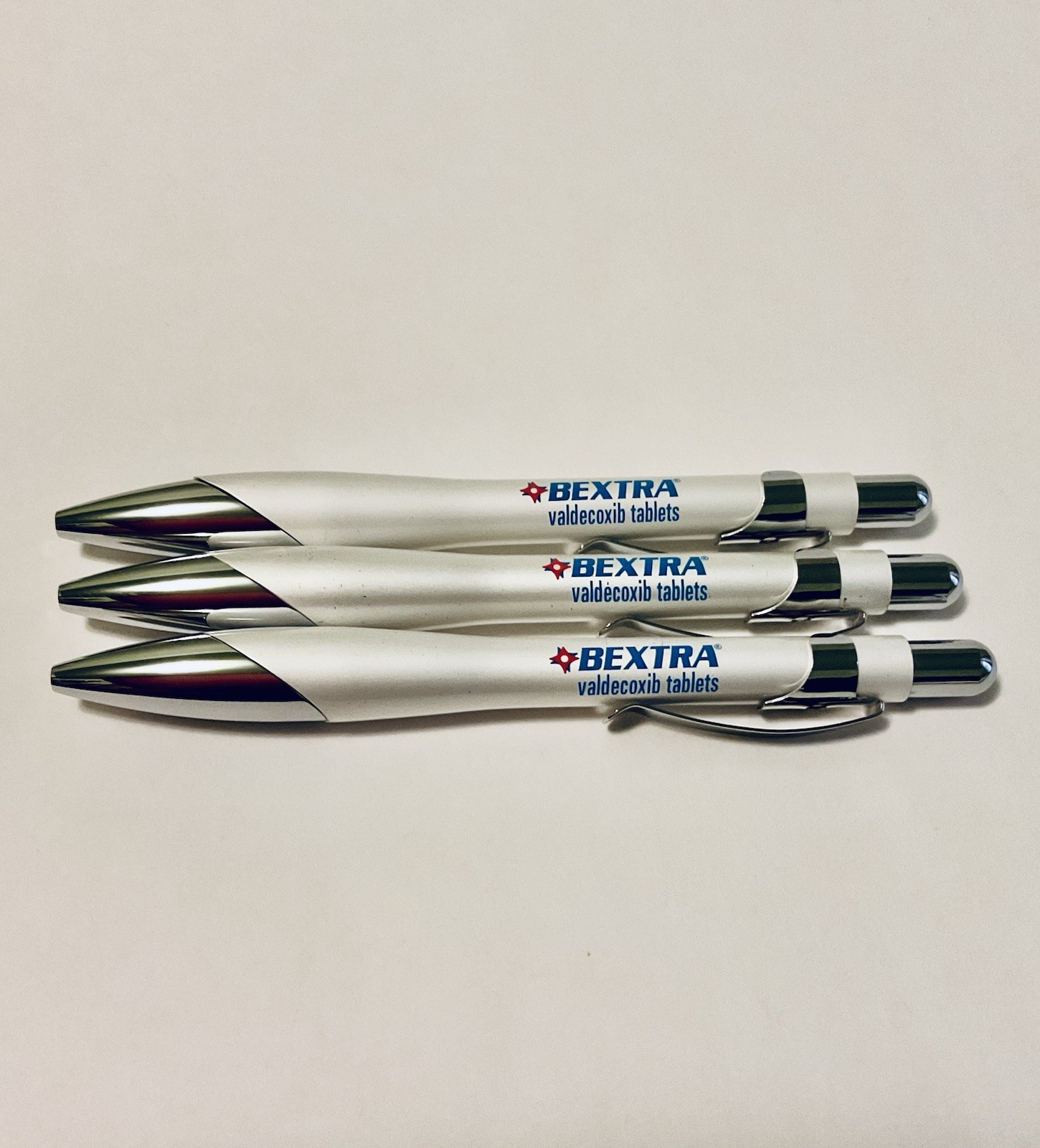 BEXTRA CELEBREX PHARMACEUTICAL REP PEN WHITE CHROME POCKET CLIP LOT OF 3