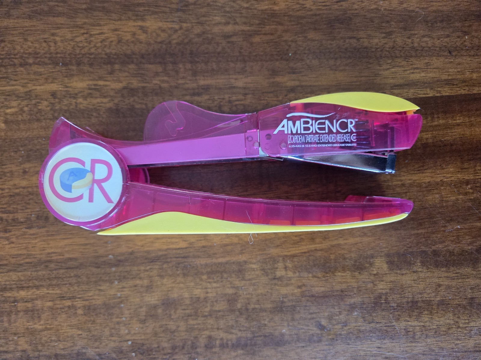 Ambien CR Pharmaceutical Drug Rep Advertising Stapler Tape Dispenser Pink Yellow