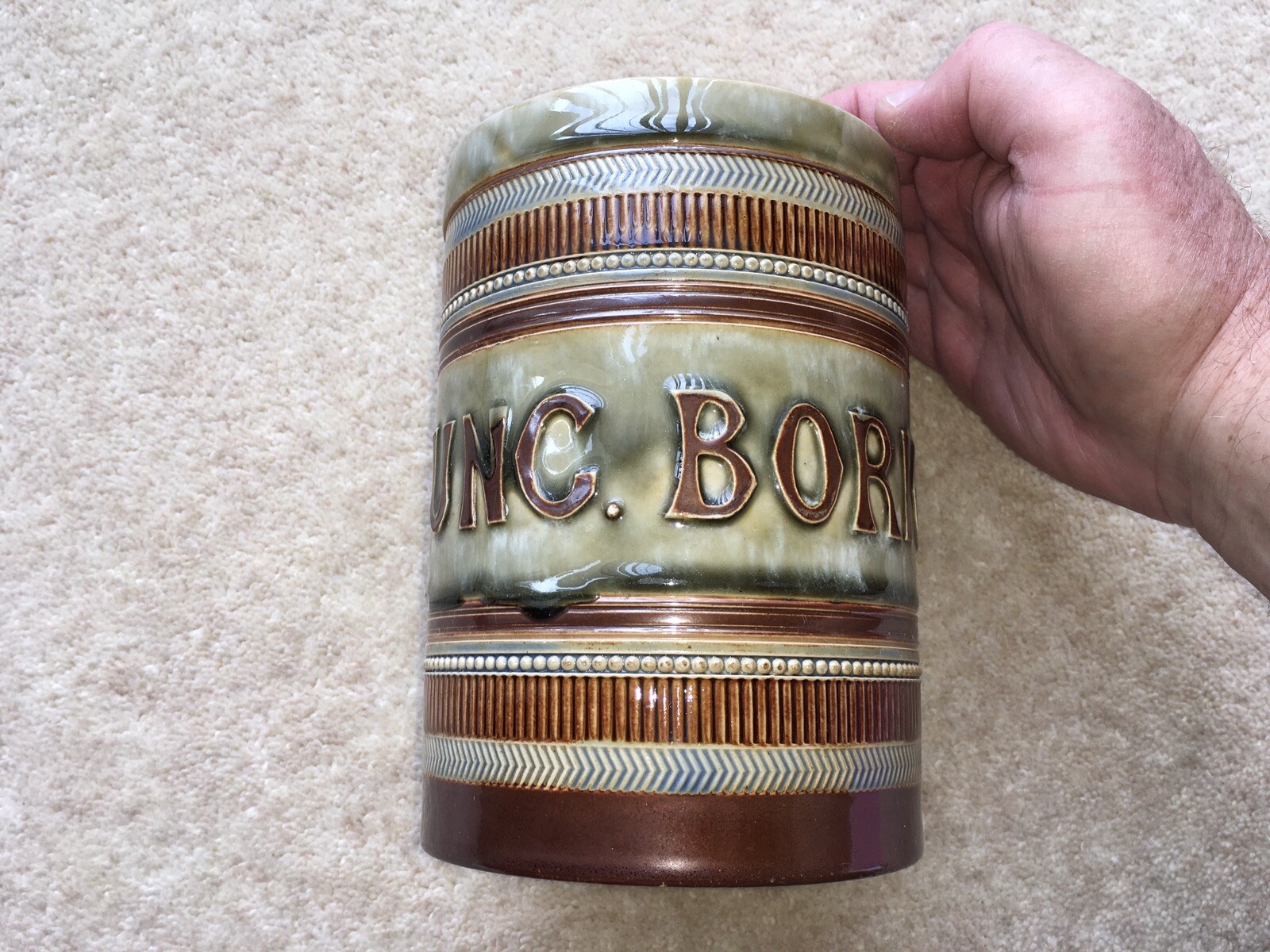 RARE C1910 VINTAGE ROYAL DOULTON POTTERY”UNC.BORIC”CHINA CHEMISTS JAR/POT