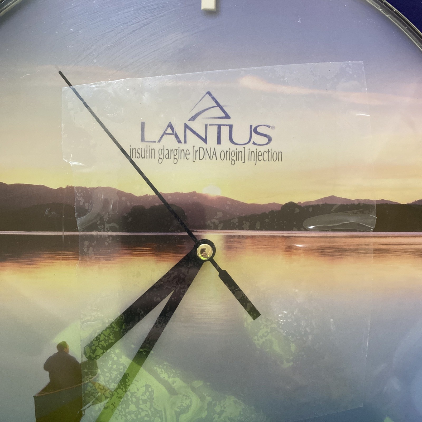 Vintage Promo Wall Clock Lantus Insulin Drug Rep Pharmaceuticals Promo Blue 12”