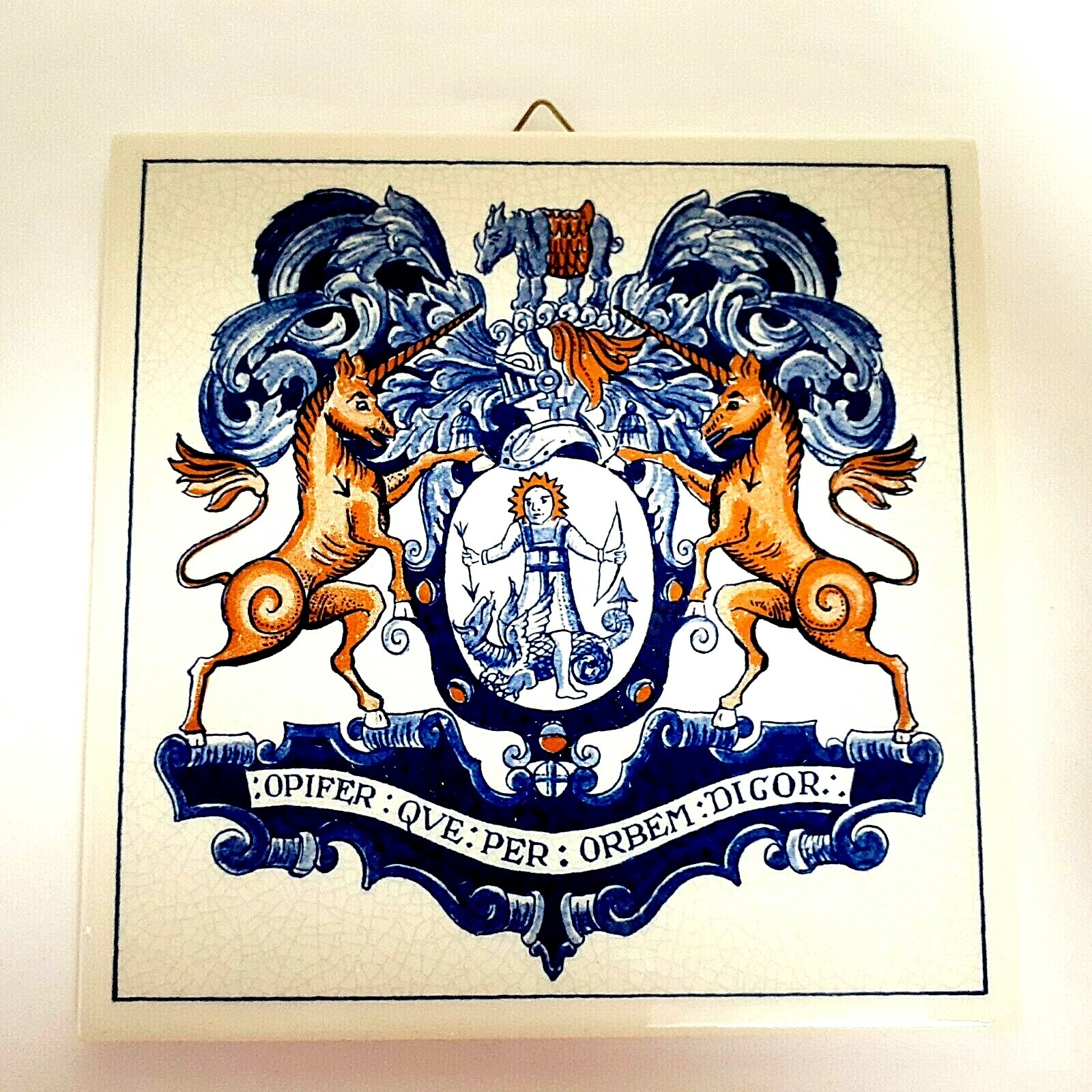 BLUE DELFT HOLLAND HANDMADE PILL TILE BURROUGHS WELLCOME CO. 1982 ORIGINAL BOX!