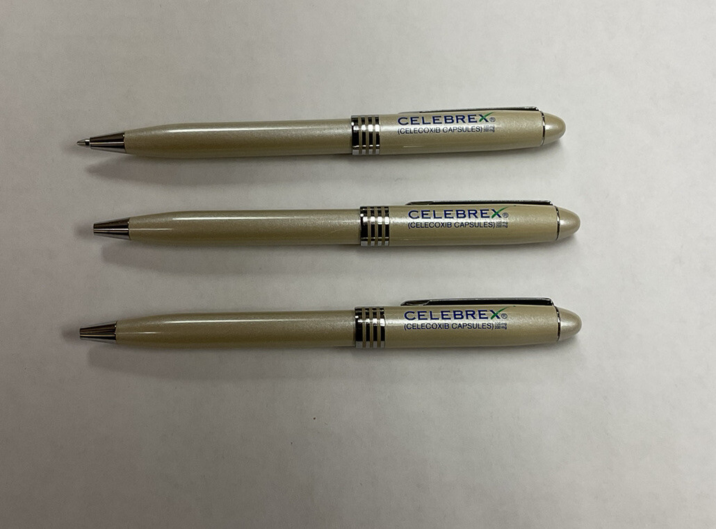 Lot of 3 Celebrex Drug Rep Pharmaceutical Metallic Advertising Promo Clicker Pen