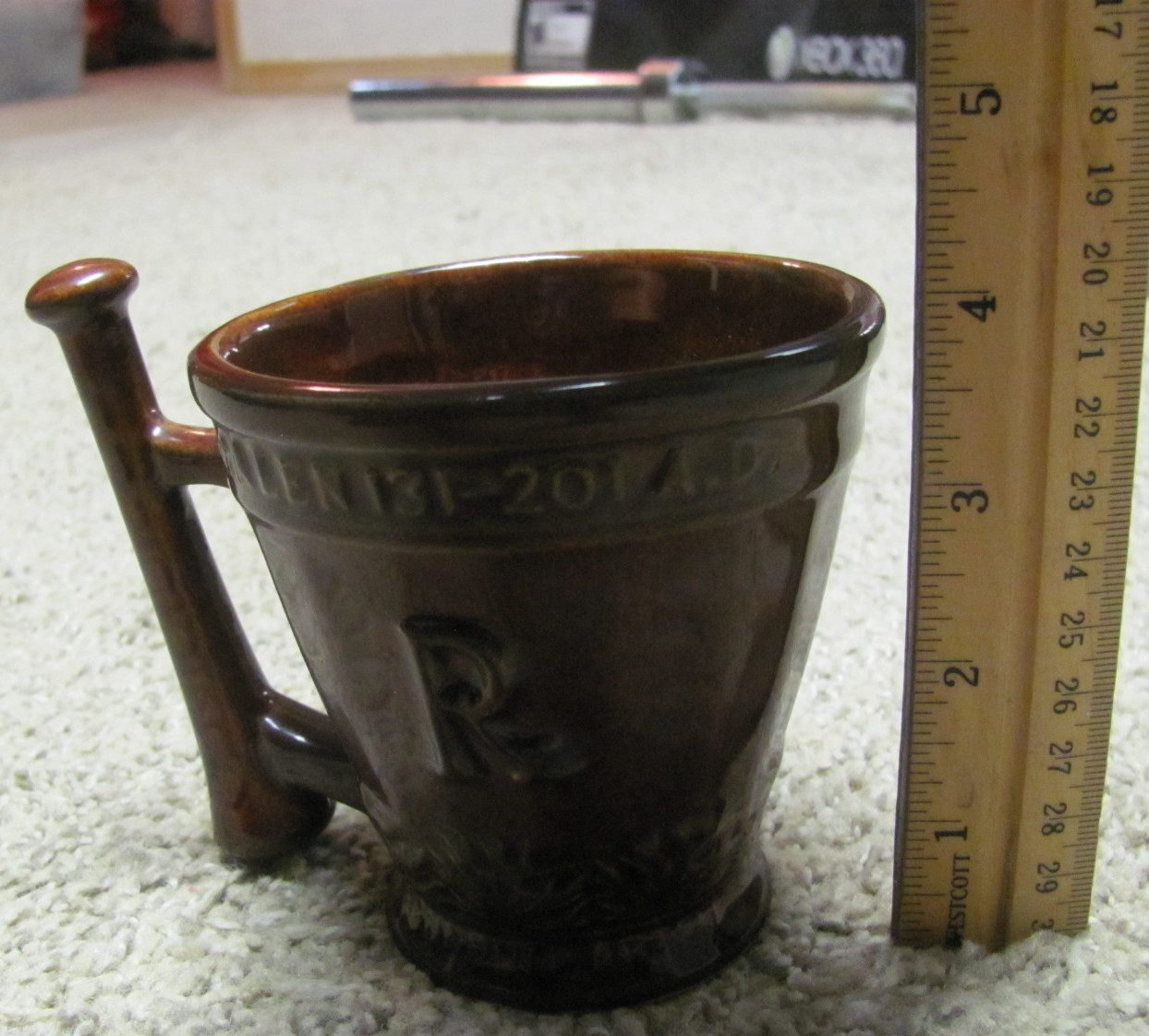 Beautiful Brown Glazed Schering Coricidin Pharmacy Mug Secuden Artem Galen 131-2