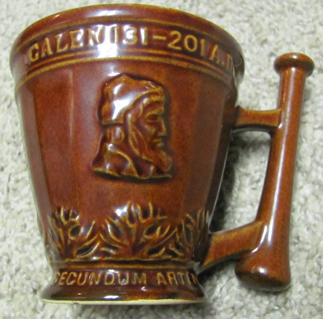 Beautiful Brown Glazed Schering Coricidin Pharmacy Mug Secuden Artem Galen 131-2