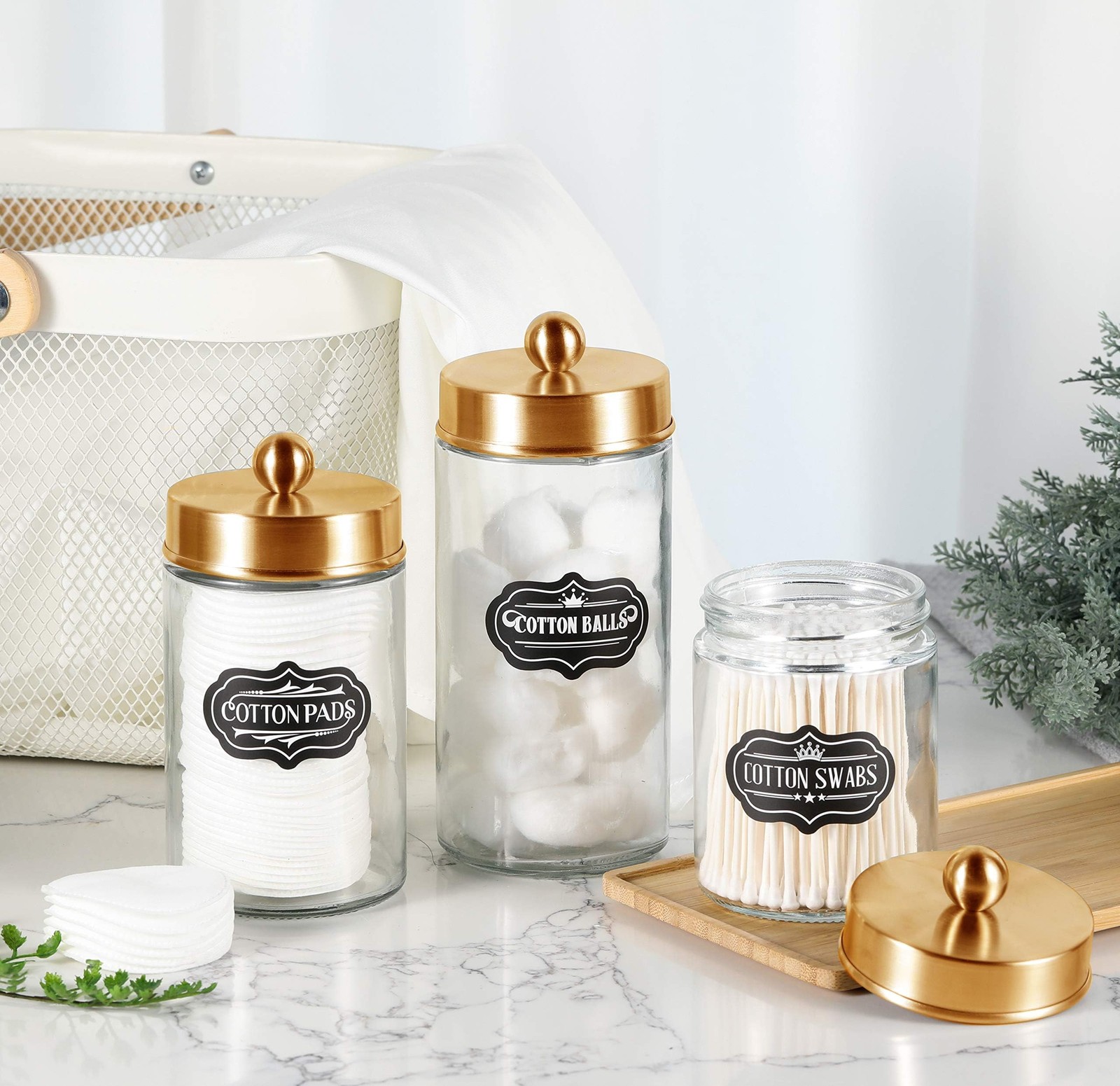Apothecary Jars 3 Pack – Glass Bathroom Containers with Stainless Steel Lids …
