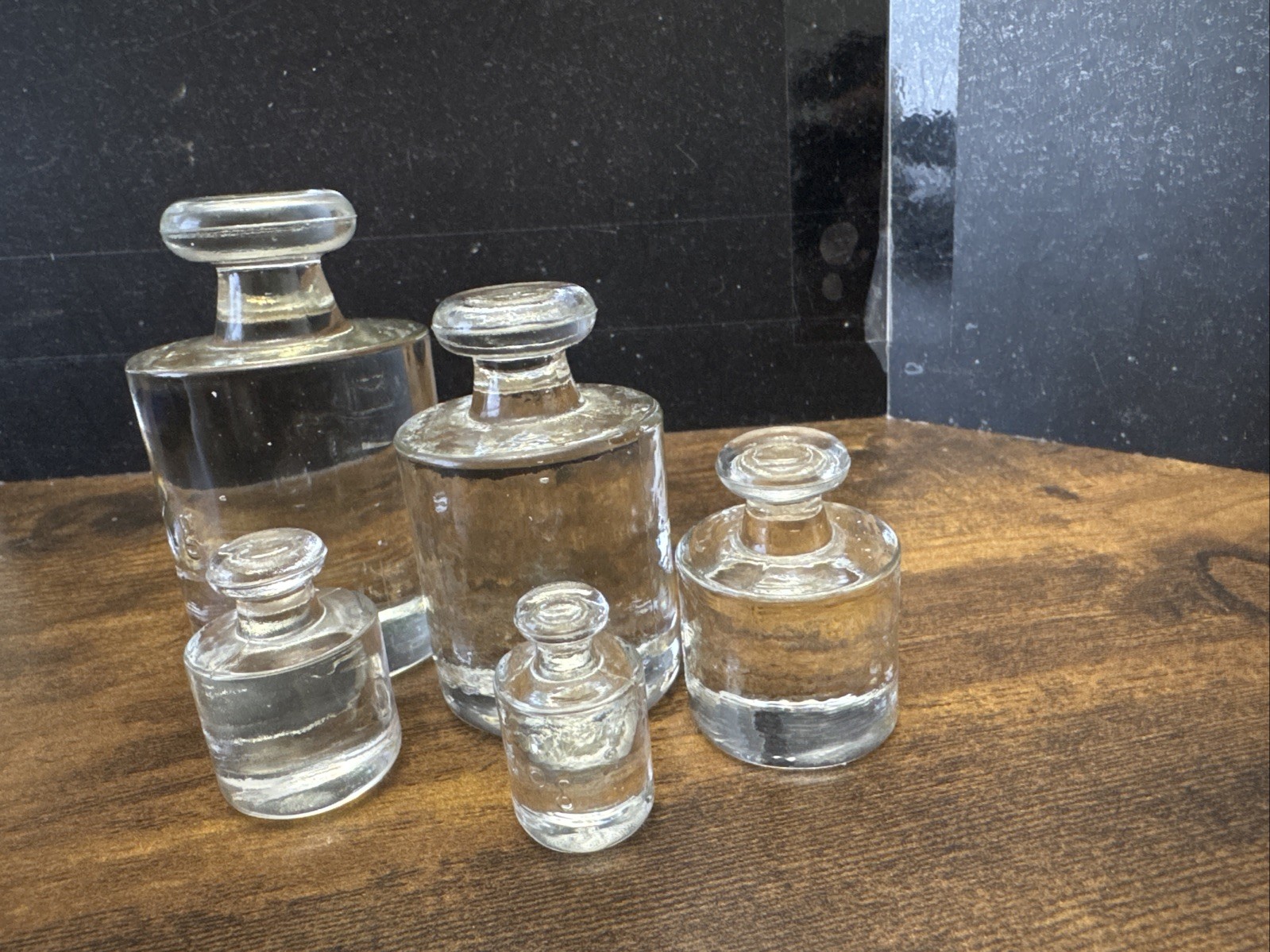 Vintage Decorative Lab Glass Scale Weights Set of 5 Clear Pressed Glass