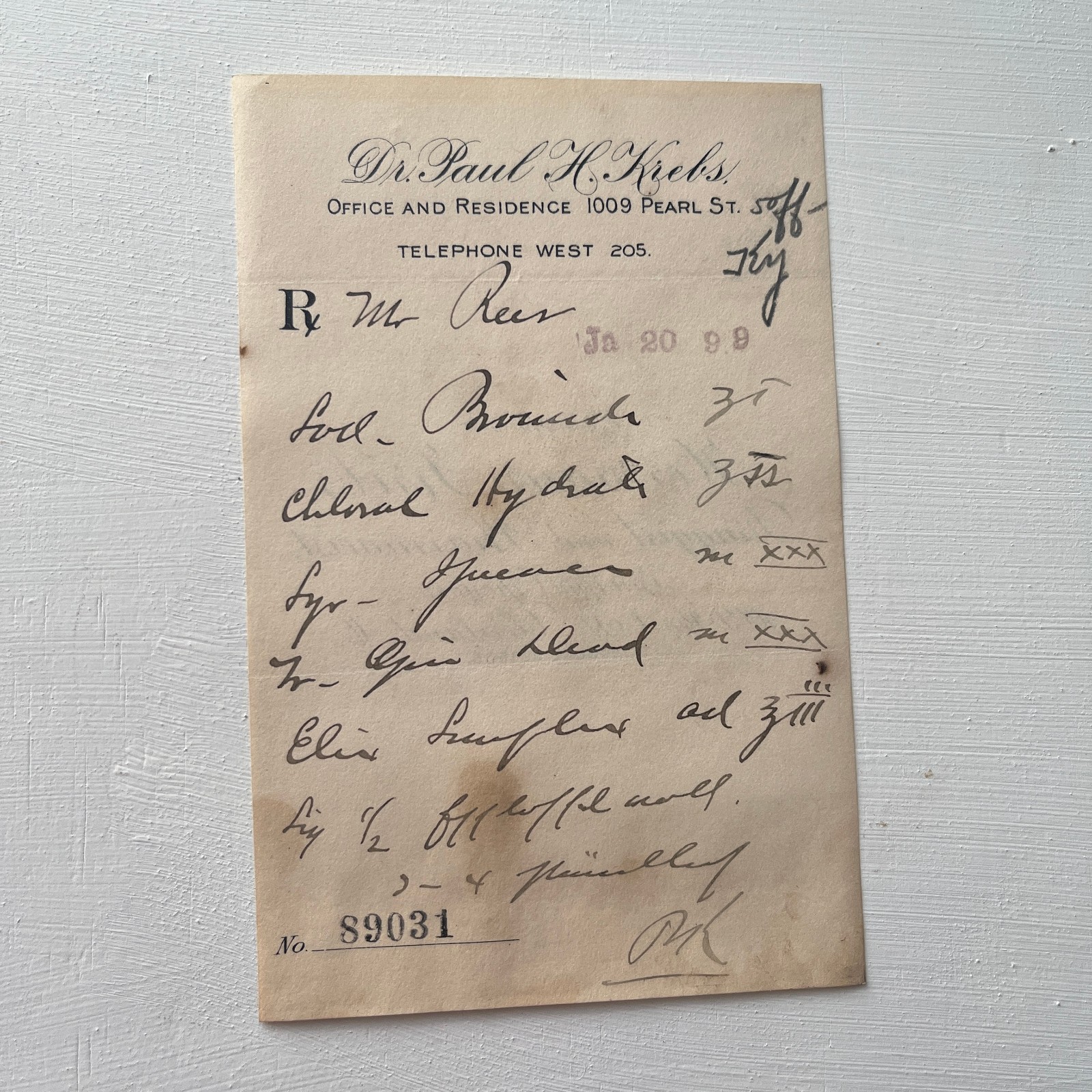 Antique Pharmacy Apothecary Prescription RX 1800s Chloral Hydrate Sedative
