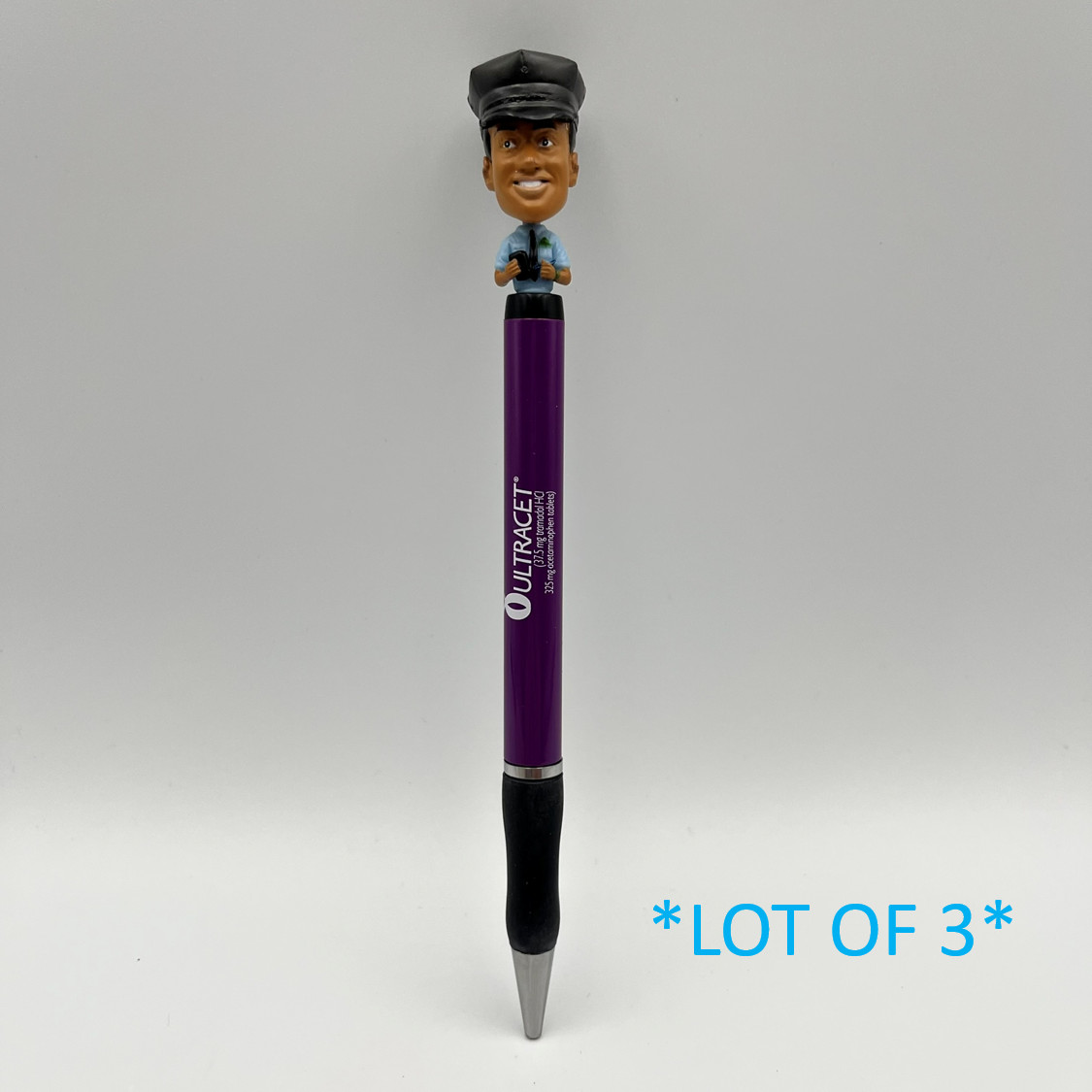 Ultracet Pharmaceutical/Drug Rep Purple Twist Pens Policeman Bobblehead LOT OF 3