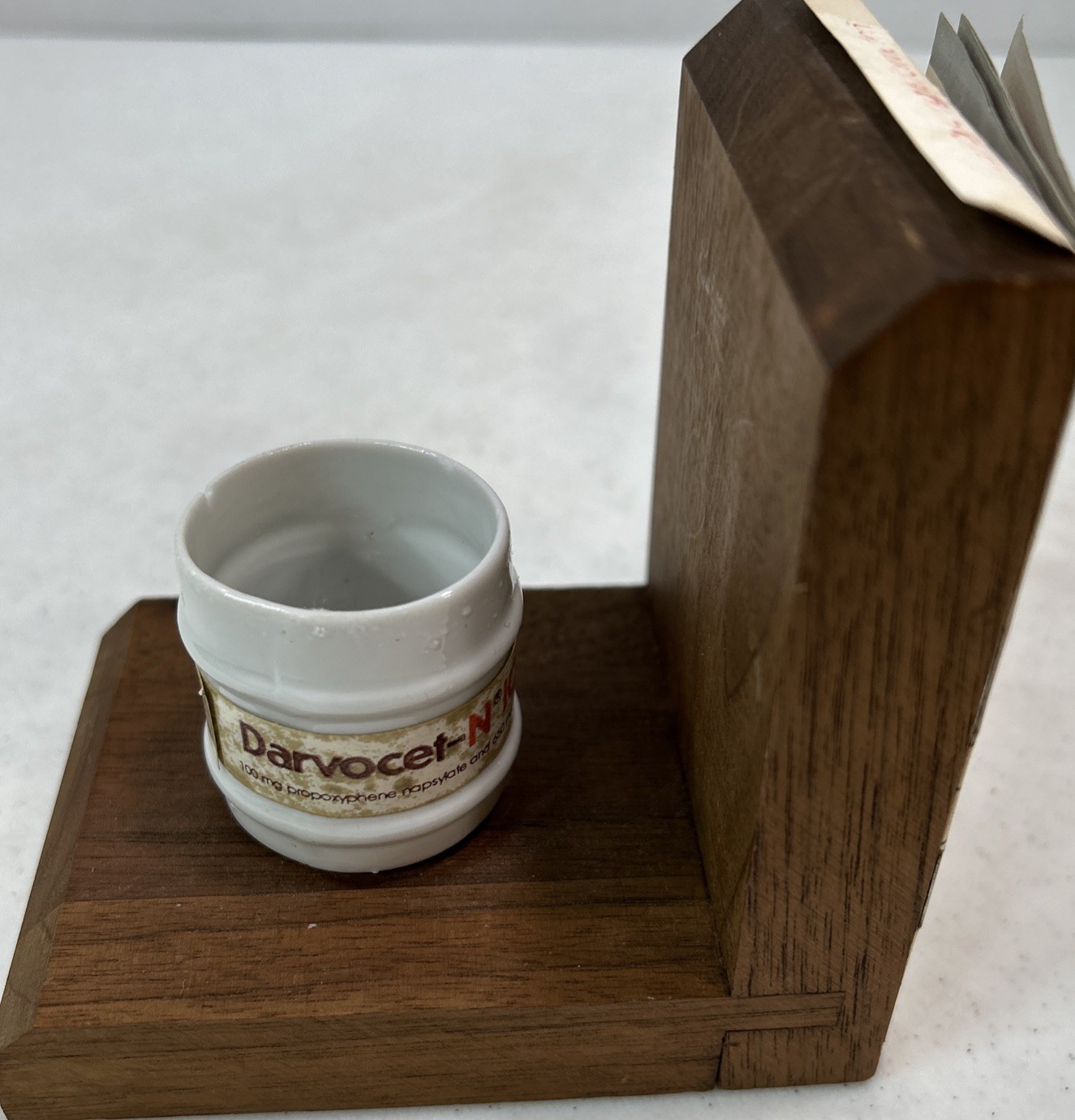 Pharmaceutical Vintage 1982 Lilly Mini Apothecary Bookends Darvocet-N 100 Wood