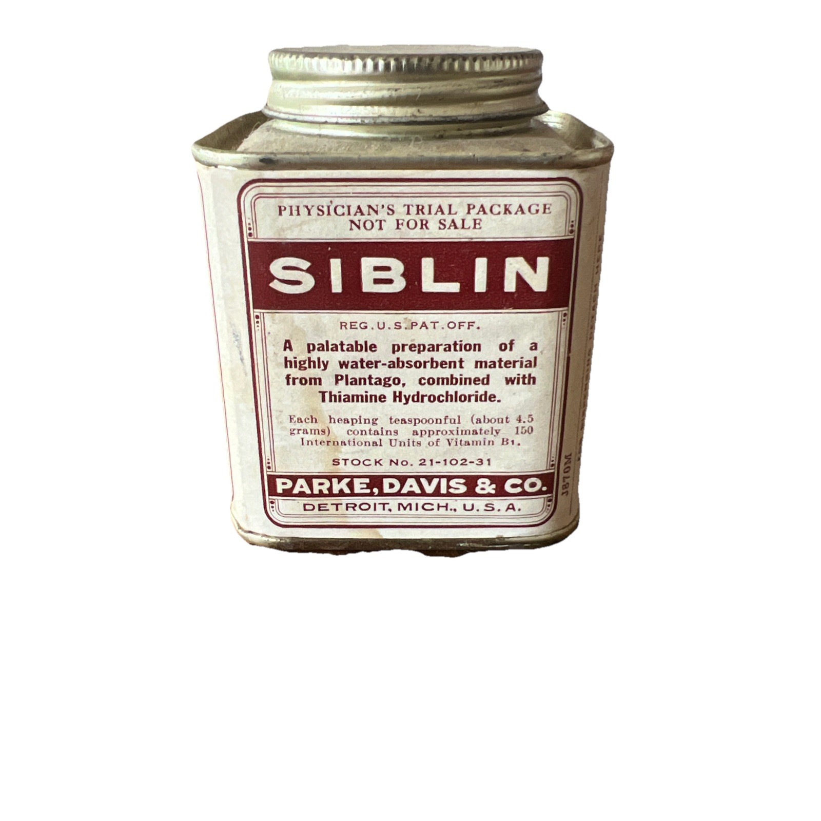 Siblin Laxative Tin – Parke, Davis & Co. – Physician’s Trial Package Sample