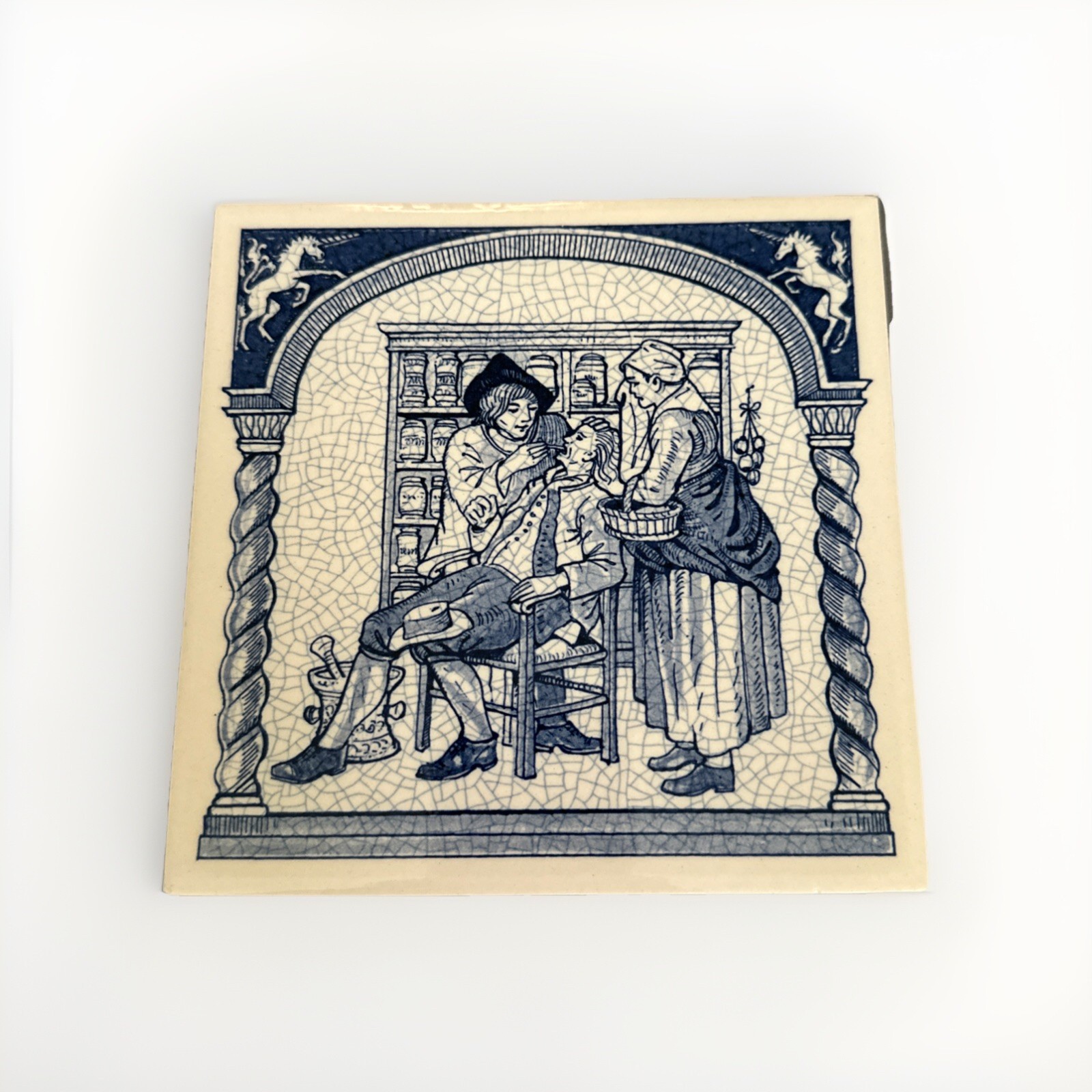 1986 BURROUGHS WELLCOME Pill Tile THE PHARMACIST DIAGNOSING Delft Holland
