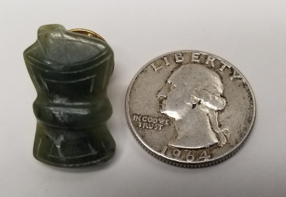 Green Jade Pin Pharmacists Pharmacy Mortar / Pestle Lapel Hat Tie Pin Vintage