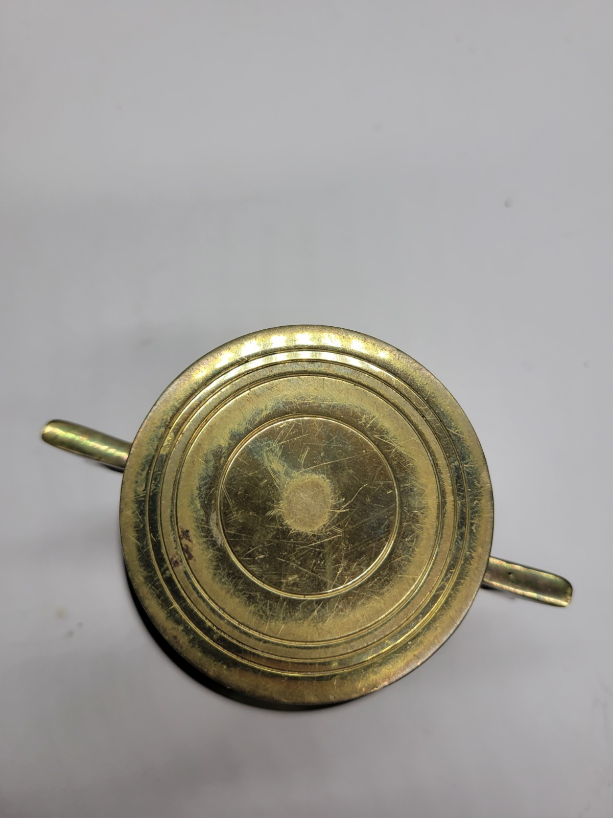 Vintage Solid Brass Mortar and Pestle Set With Square Handles Iridescent Patina