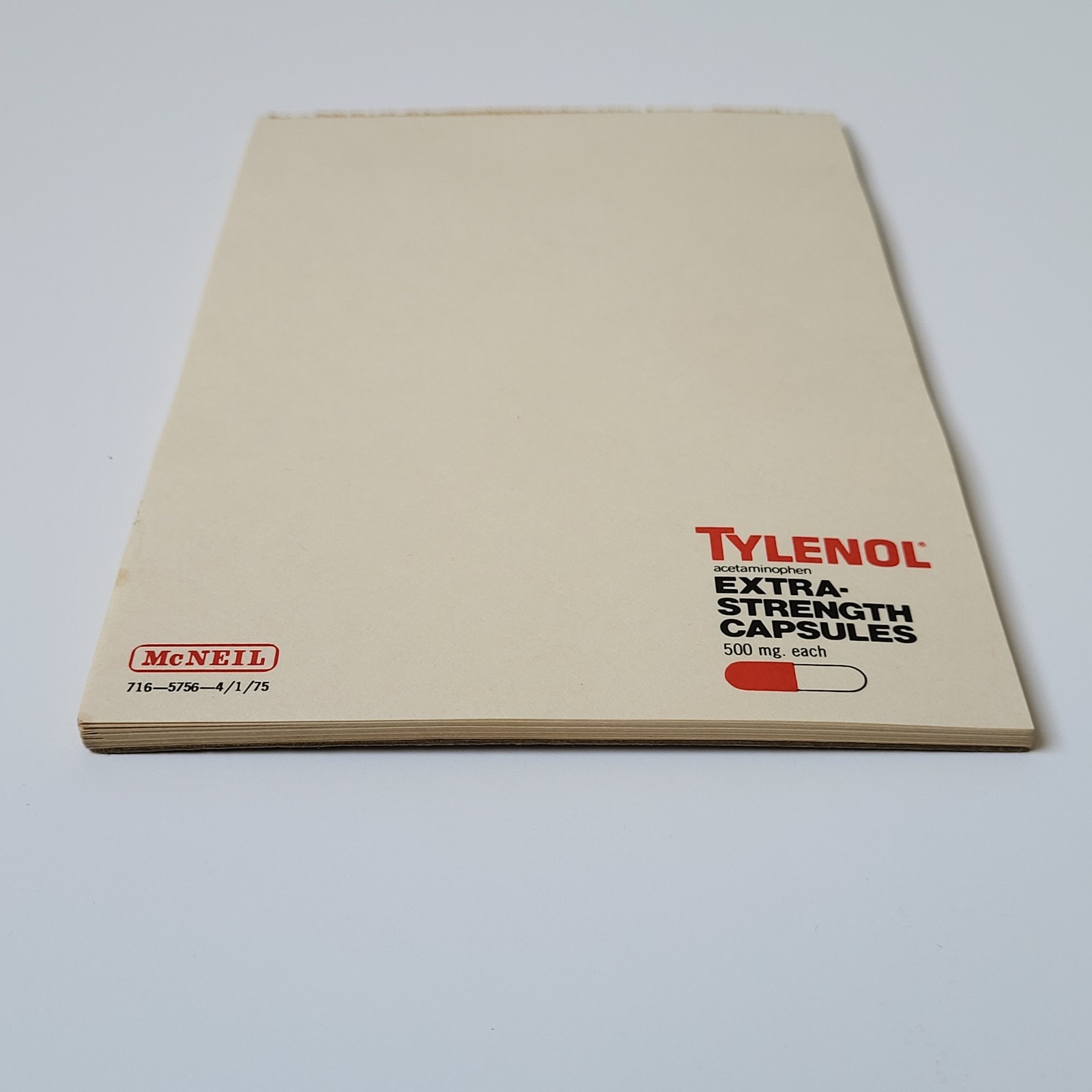 Vintage Drug Rep Tylenol Extra Strength Capsules Paper Notepad Old McNeil Logo