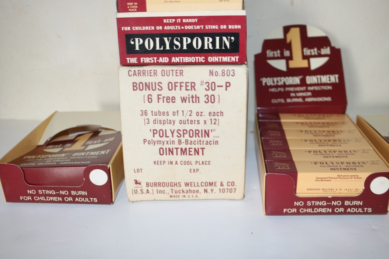 POLYSPORIN vintage EMPTY display lot promo Burroughs Wellcome