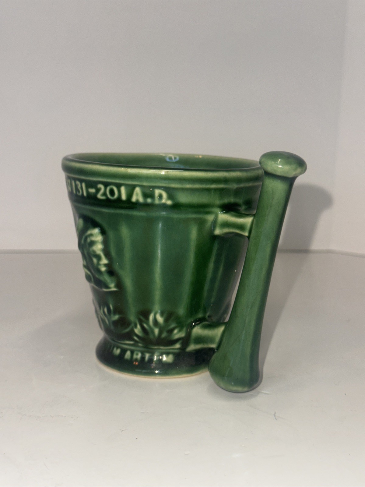 Vintage McCoy Schering Coricidin Pharmacy RX Green Ceramic Apothecary Mortar Mug
