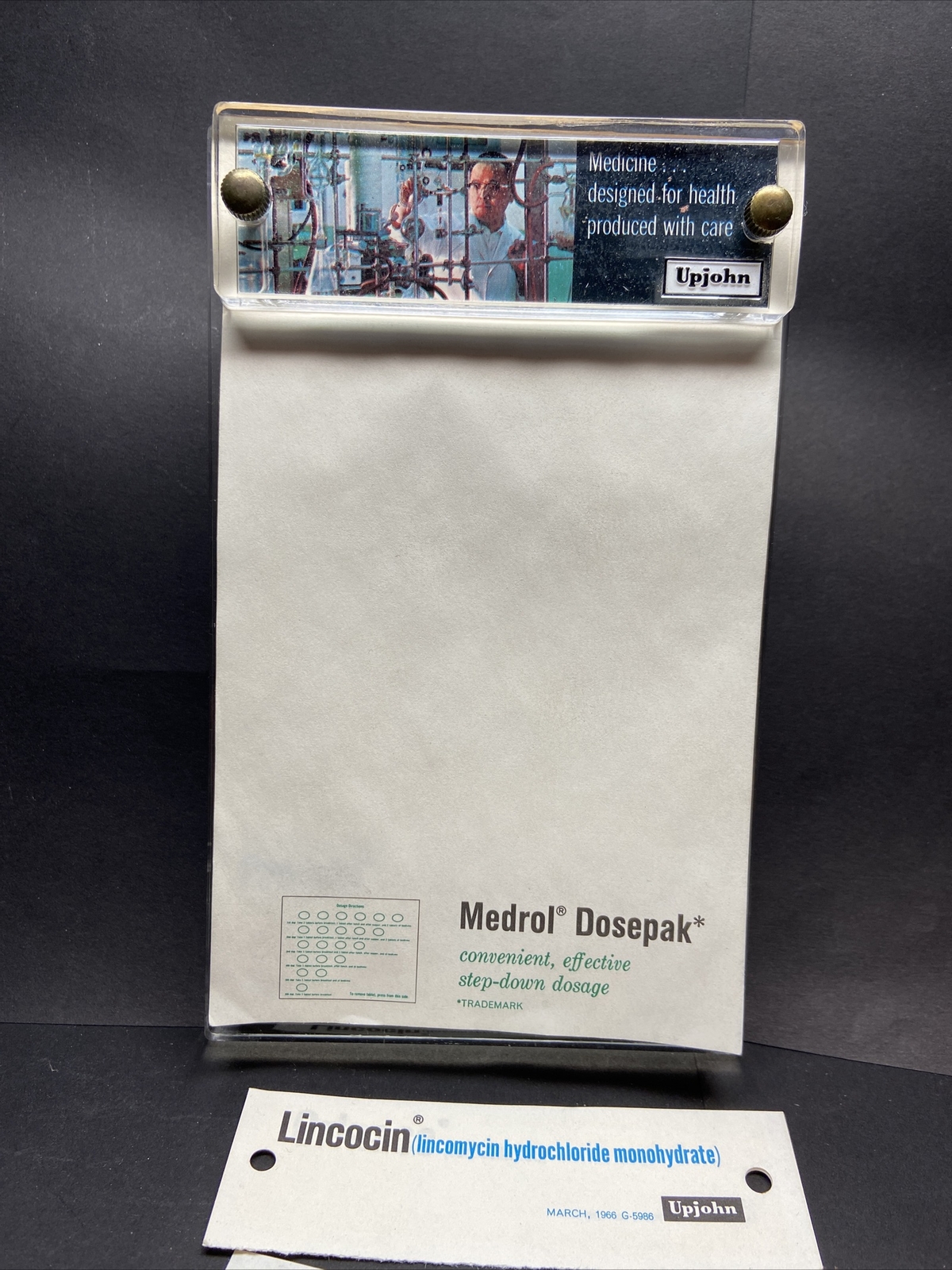 1966 Vtg Advertising Upjohn Dr Script Desk Pad Medrol Medicine Pharmaceuticals