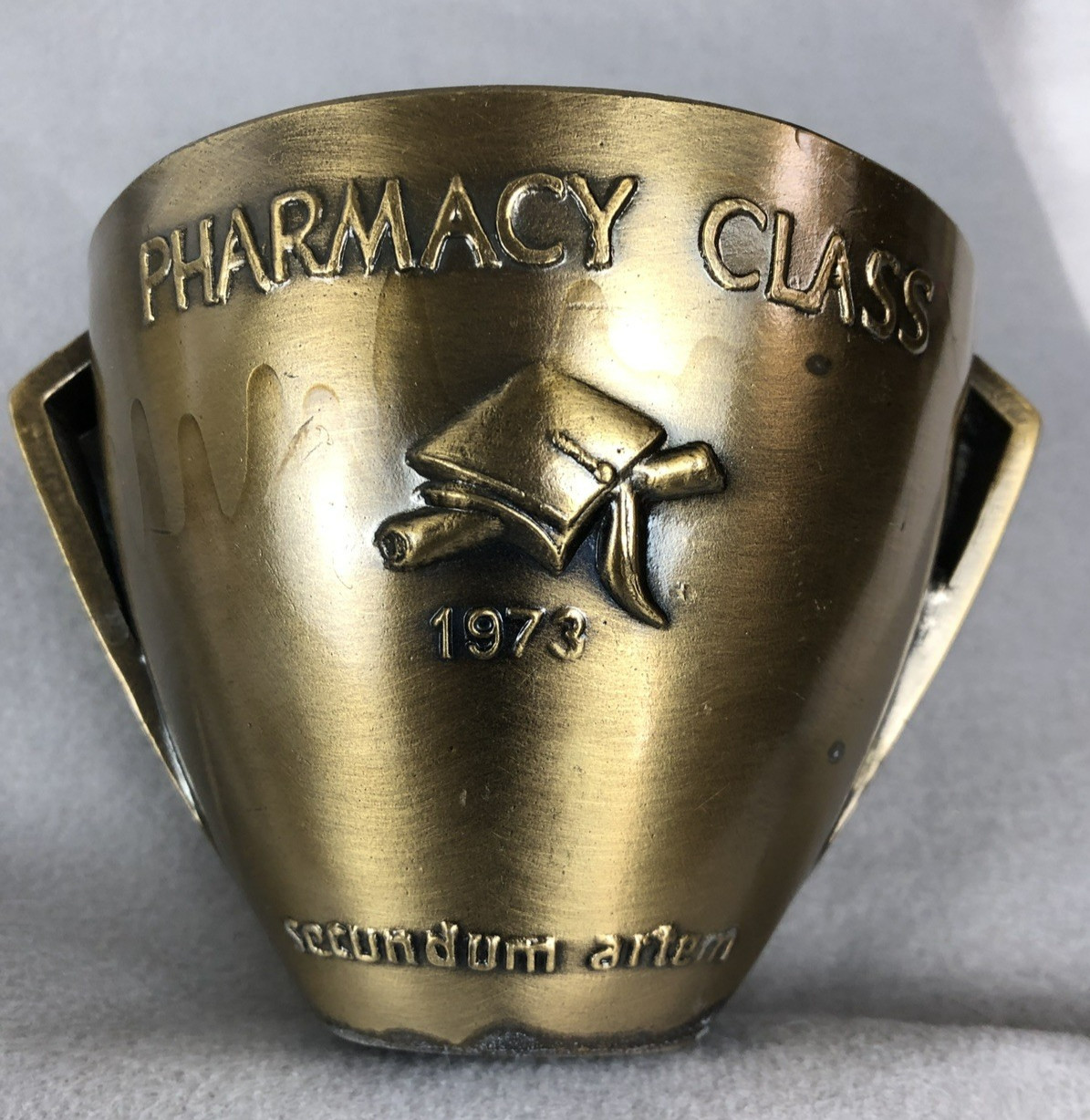 Rx Pharmacy Class 1973 Secundum Artem Brass Mortar and Pestle Schering HEAVY