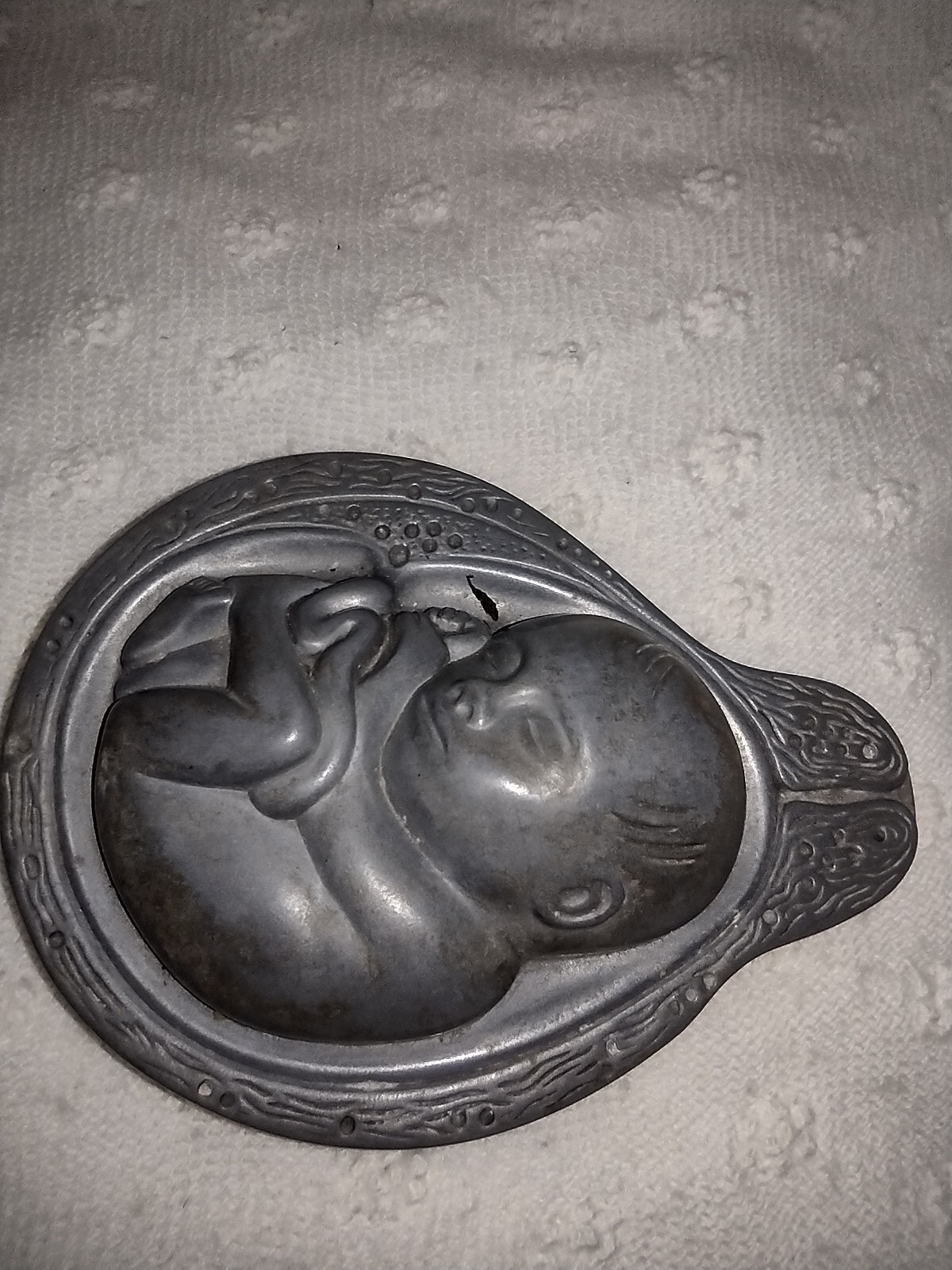 Parke-Davis TABRON 1950s Vintage Pharmaceutical Pewter Fetus Paperweight VGC 2#