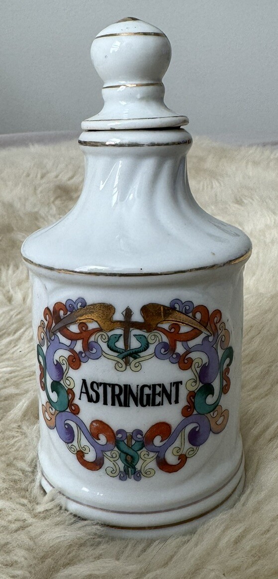 Vintage Porcelain FRENCH APOTHECARY JARS Salts- Cotton -Cologne -Astringent