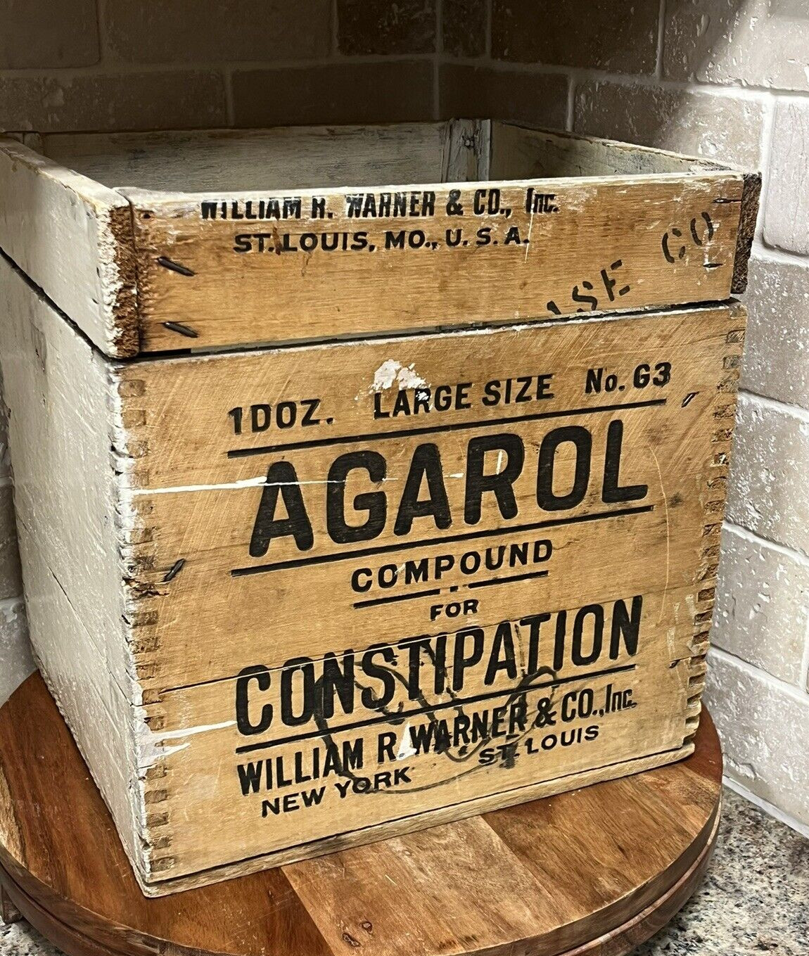 WOOD CRATE AGAROL COMPOUND FOR CONSTIPATION WILLIAM R WARNER & CO ST LOUIS (21A)