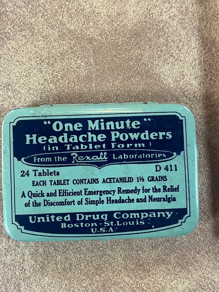 Rexall One Minute Headache Powder Rexall Drug Advertising Medicine Tin