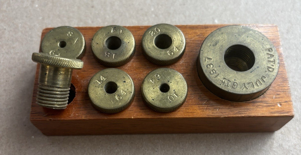 ANTIQUE RARE SOLID BRASS SCREW IN Pharma COUNTERWEIGHTS PAT. JULY 6TH, 1897