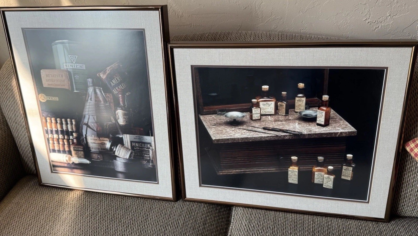 Abbott Laboratories Medical Art Framed Still Life Similac Penicillin VTG 1950s