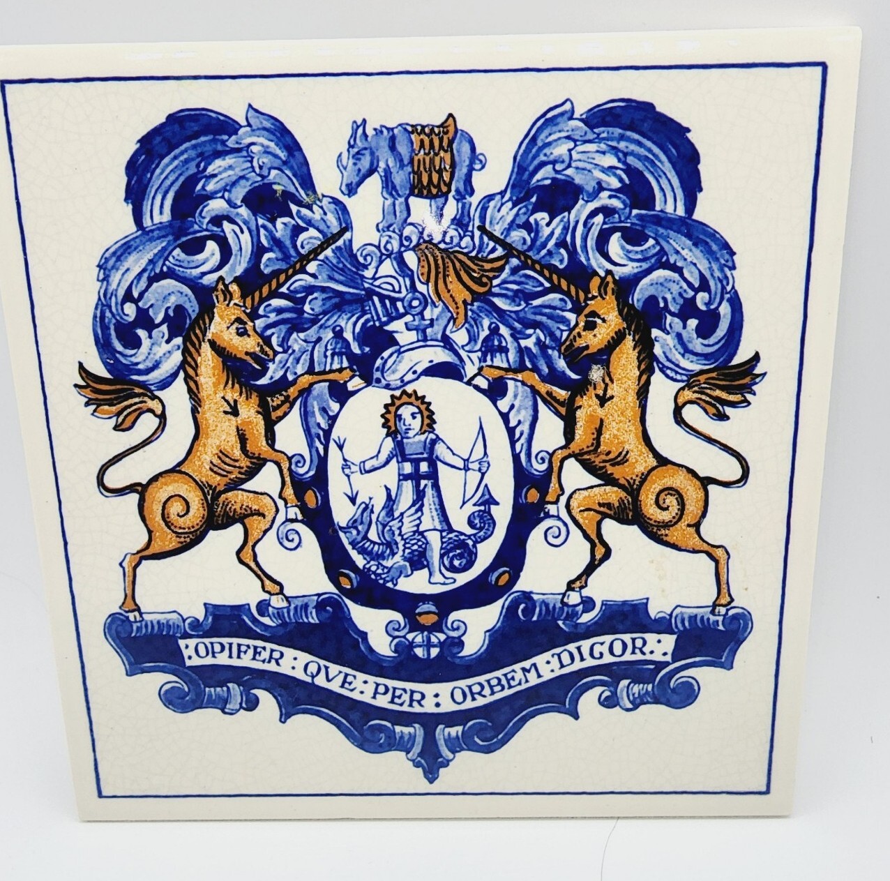 BLUE DELFT HOLLAND HANDMADE PILL TILE BURROUGHS WELLCOME CO. 1982