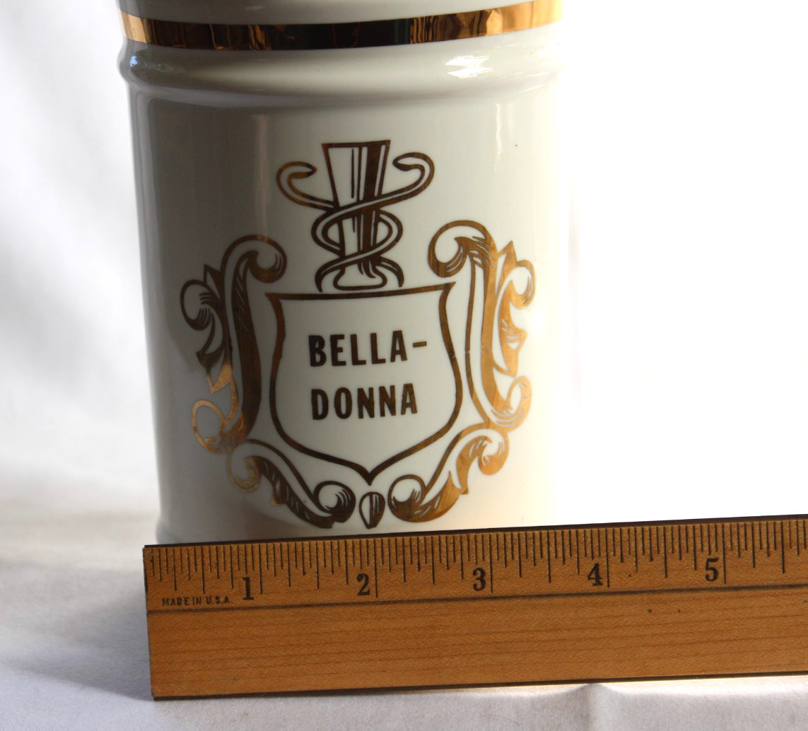 VINTAGE PHARMACY BELLA-DONNA APOTHECARY CANISTER JAR LID OWENS ILLINOIS