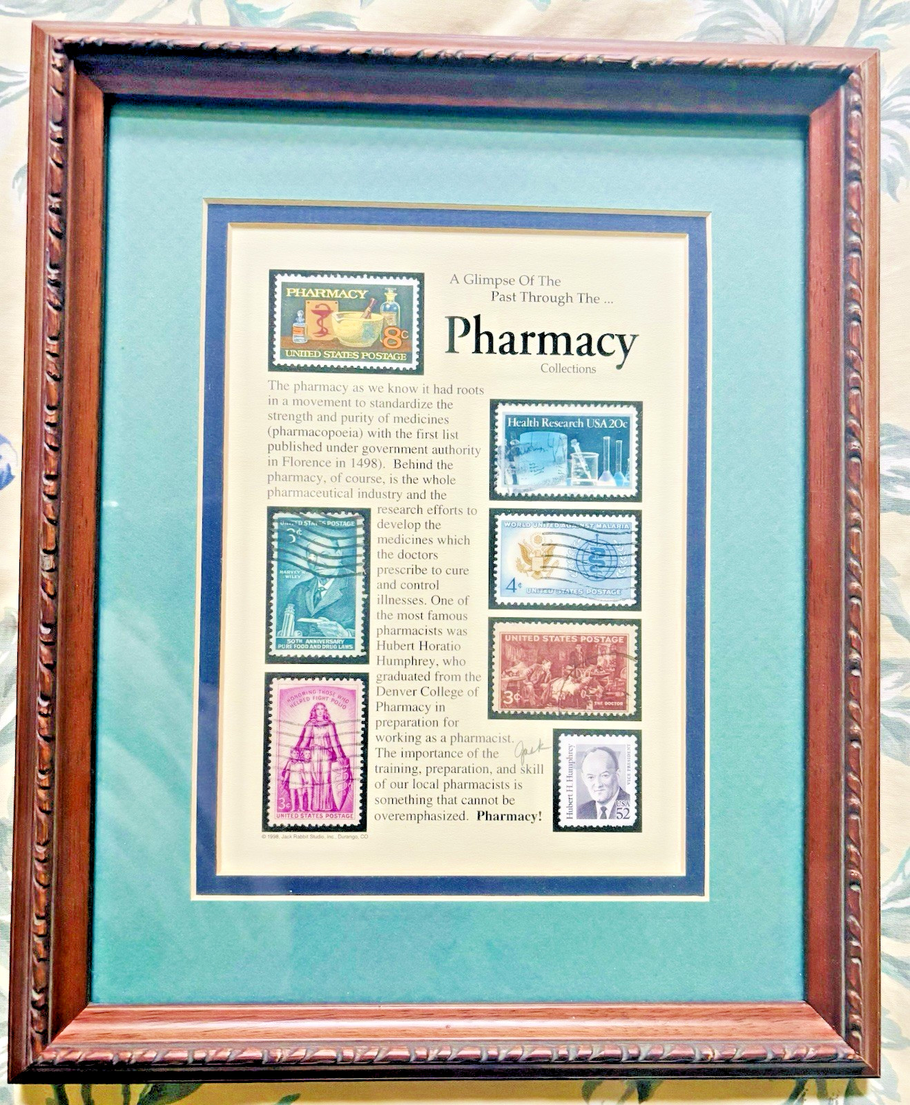 Framed History Of Pharmacy Stamps Jack Rabbit Professional Frame Pharmacist