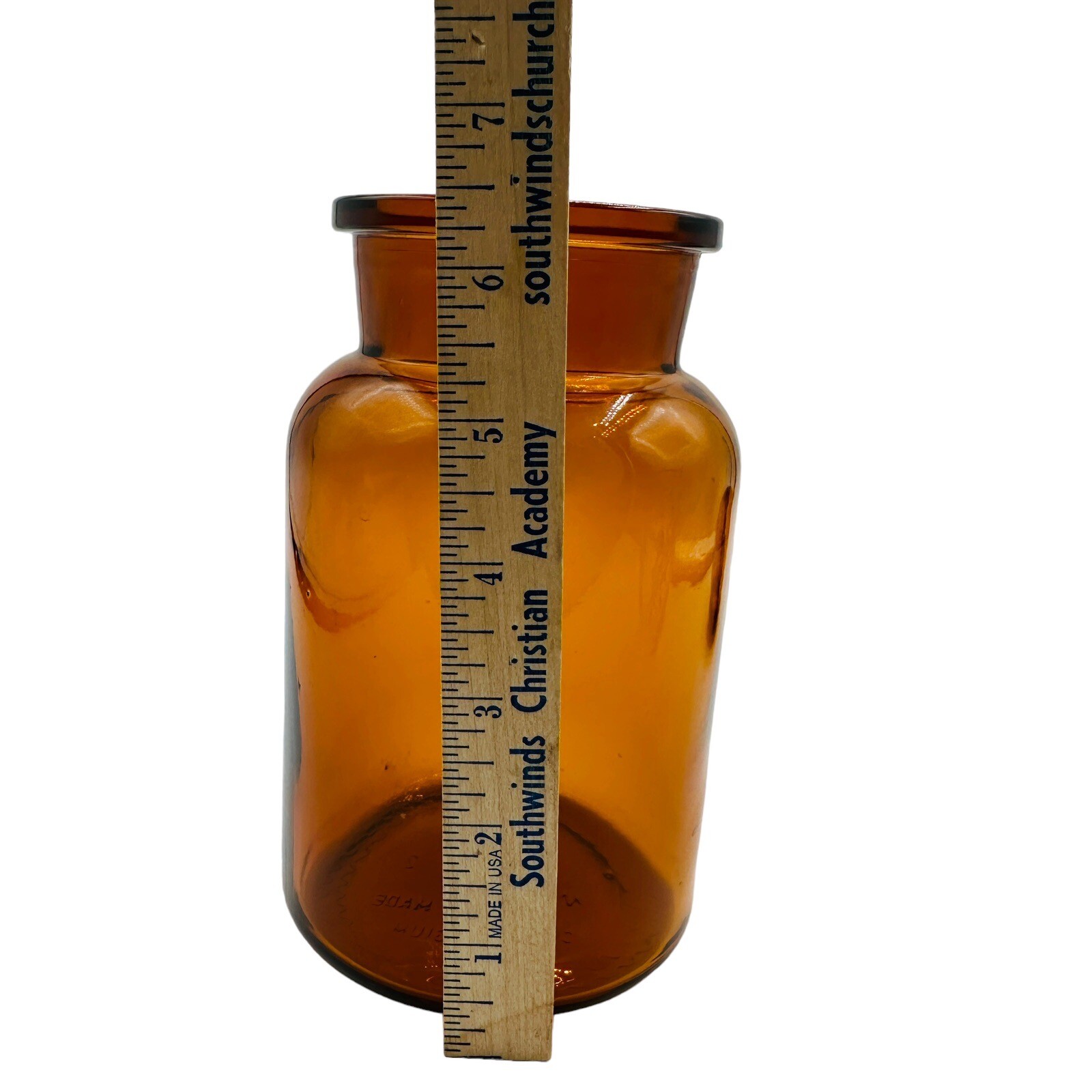 Vintage Amber Brown Apothecary Jar & Hollow Sealed Stopper Made In Belgium