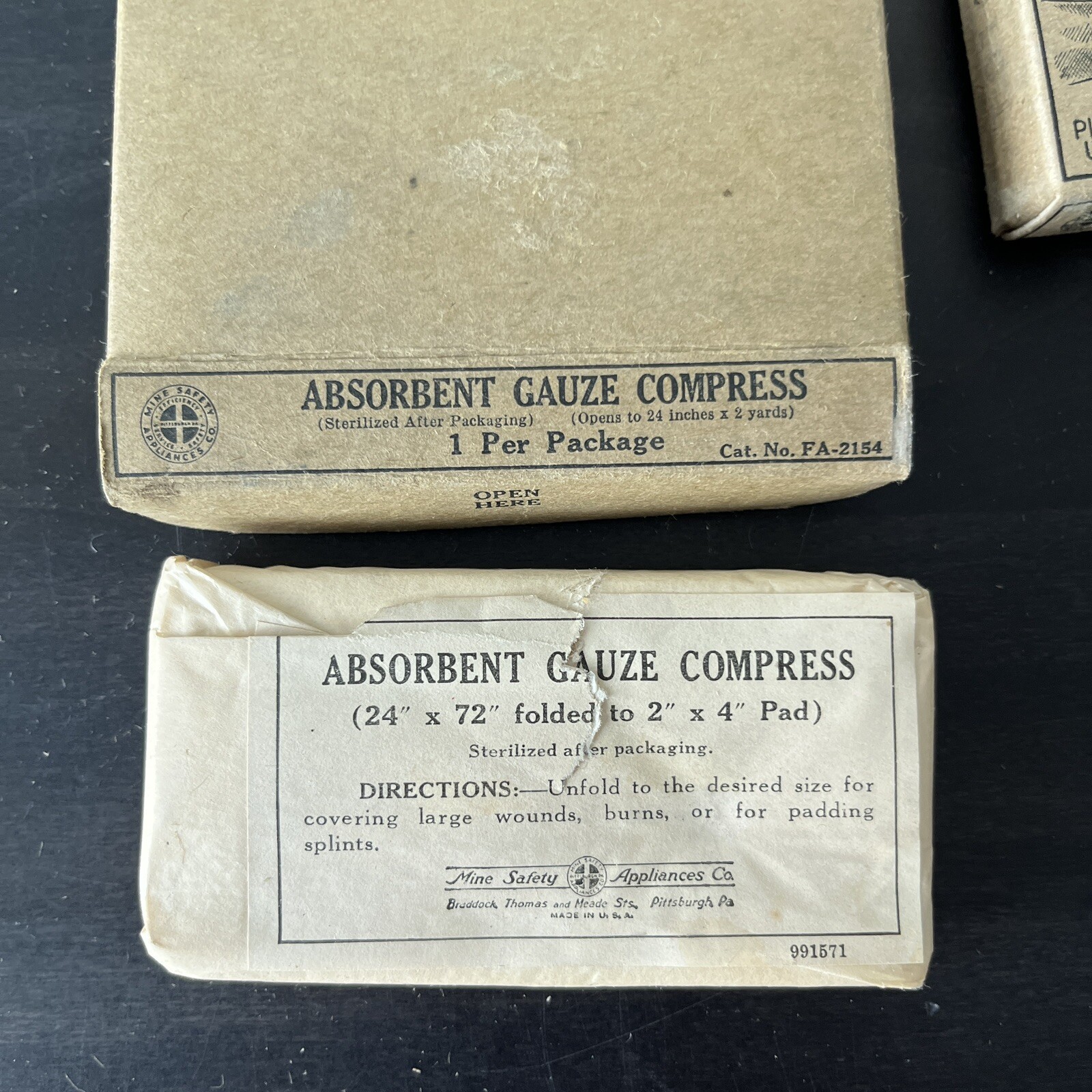 Lot of 4 Mine Safety Bullard Medical Bandages Compresses Ammonia Inhalants Vtg