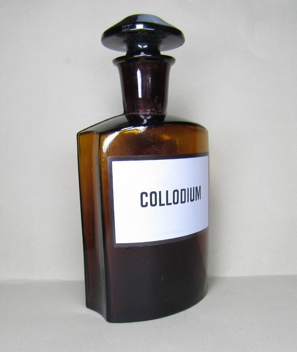 Vintage Medical Science Glass Bottle COLLODIUM ,Amber color,Germany №14727