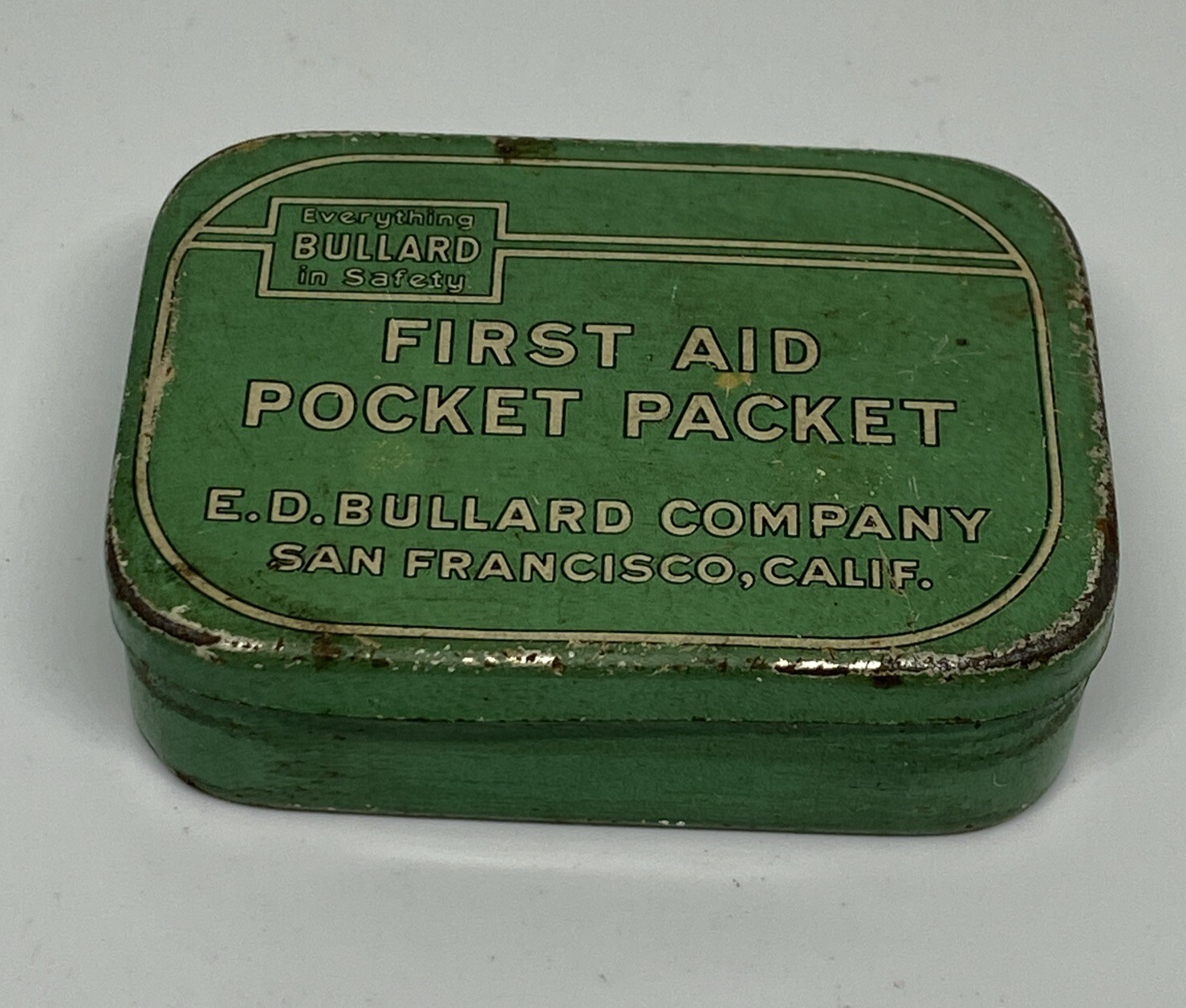 Antique 1930’s Bullard First Aid Pocket Packet Tin Kit & Four Smelling Salts