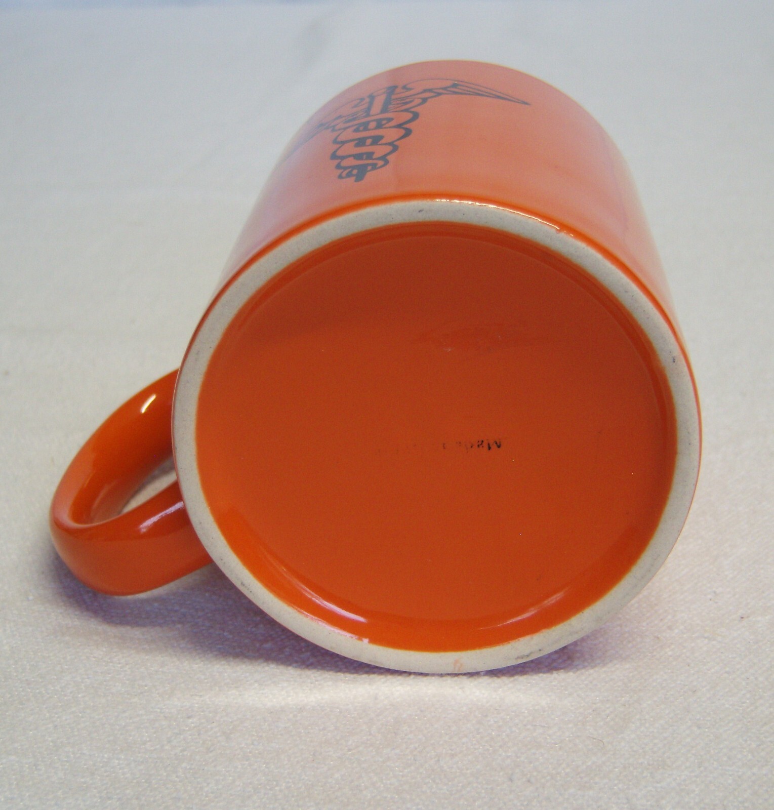 Vtg Medical Caduceus Symbol Orange Coffee 12 oz Mug 4″tall 3″ diameter EC