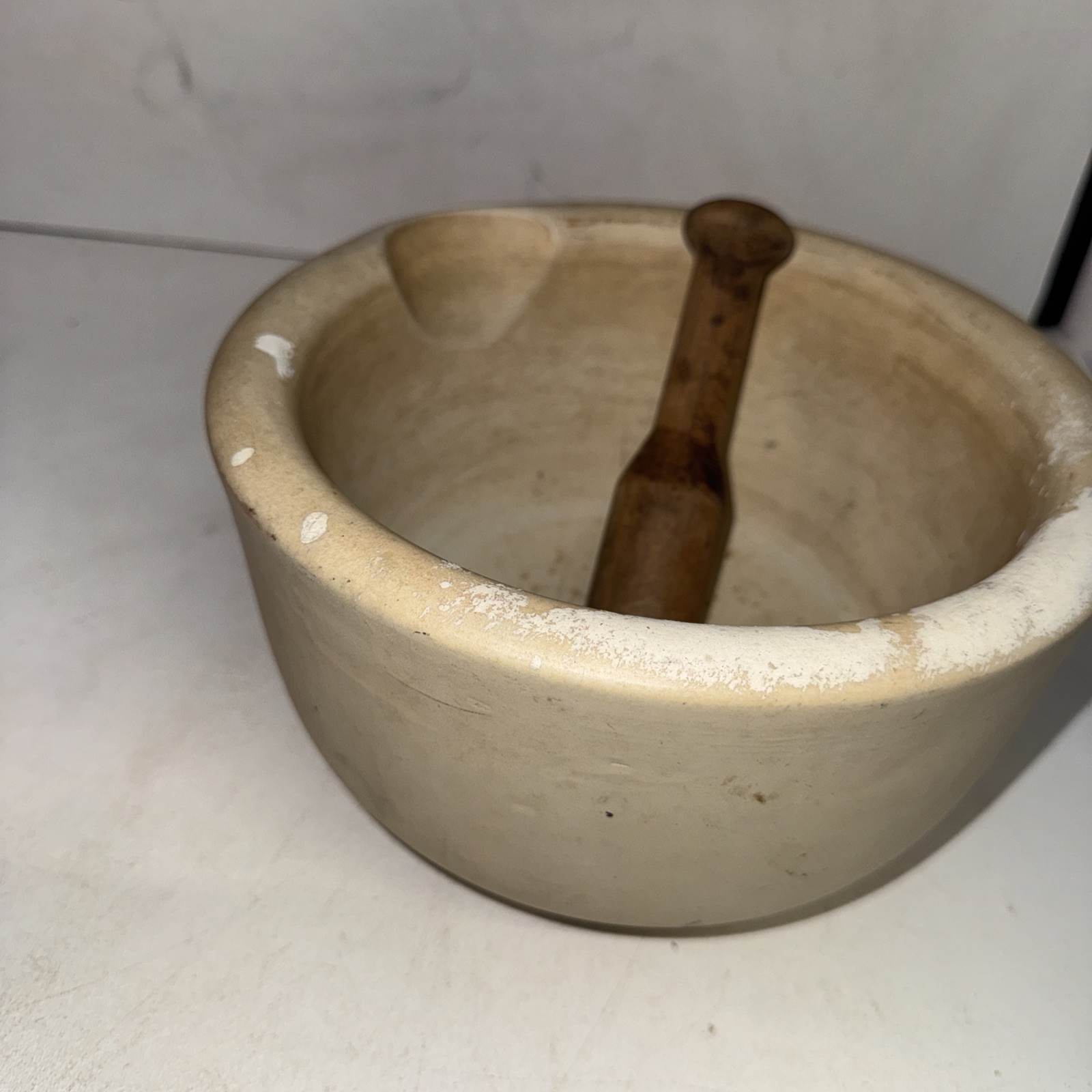 Vintage ACME #7 B Mortar Pestles Stoneware & Wood Pharmaceutical RX