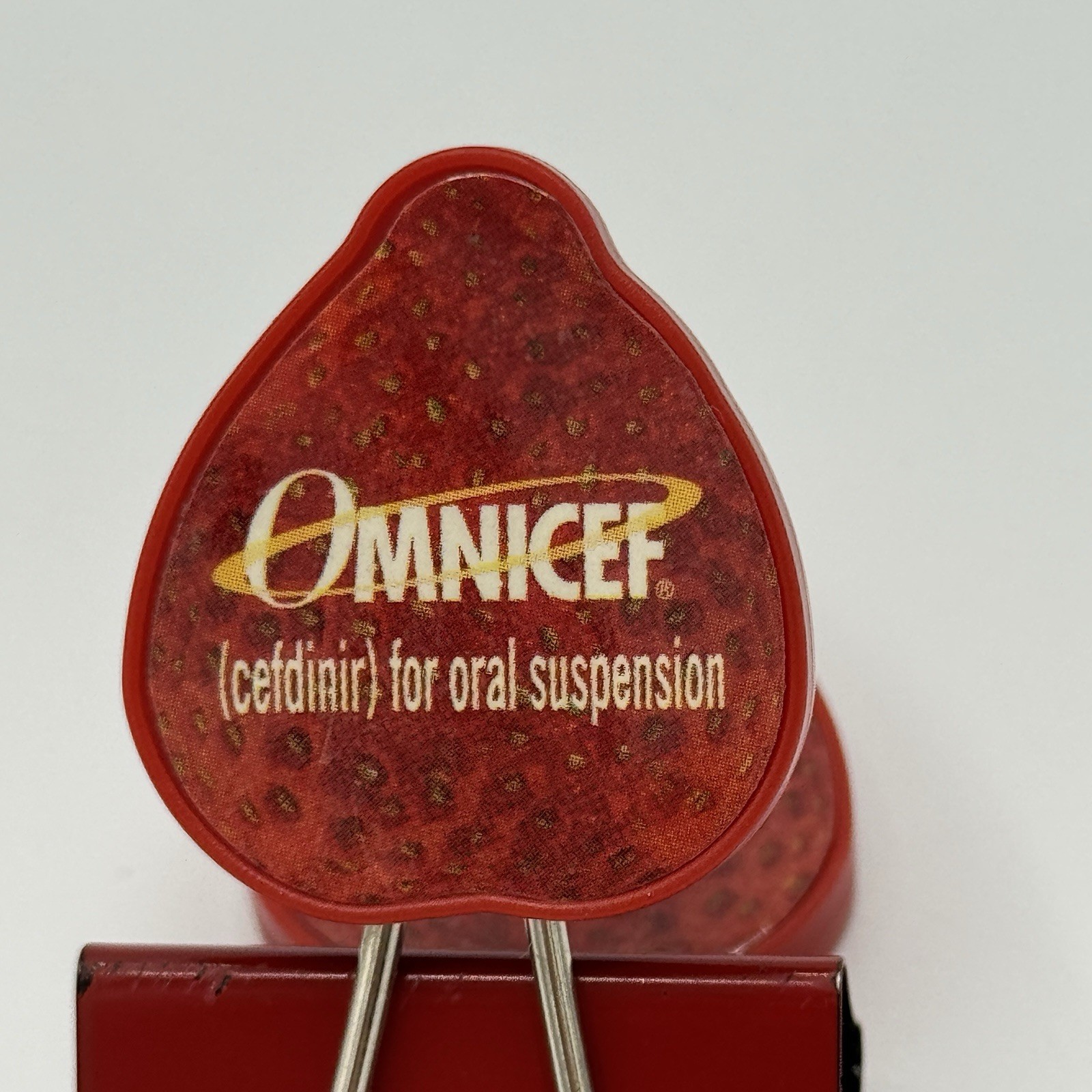 Omnicef cefdinir For Oral Suspension HTF Promotional Strawberry Binder Clip Red