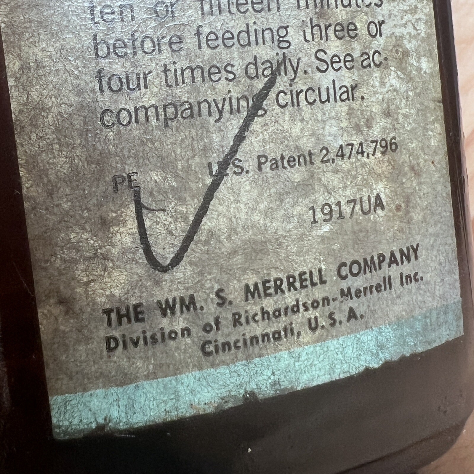 Vintage Bentyl Phenobarbital Merrel EMPTY Amber Pharmacy Bottle 125-16 1950′