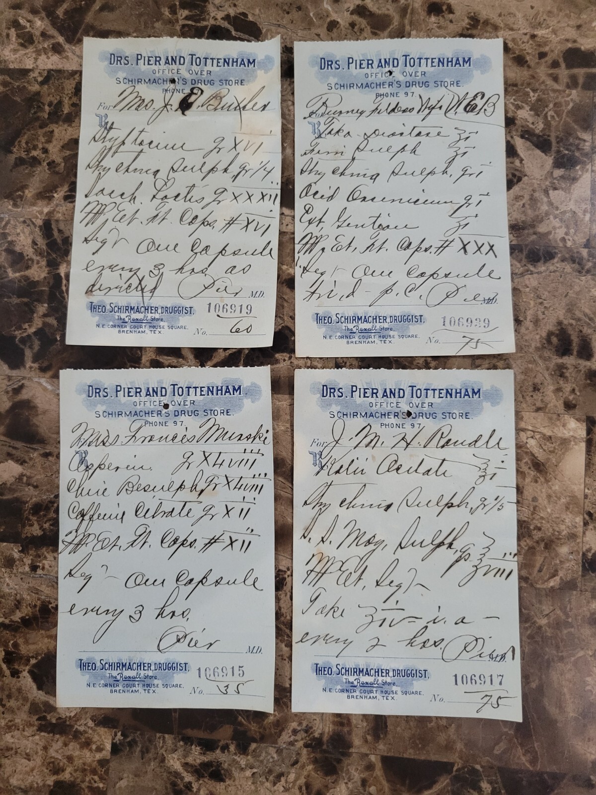 File Box & 97 antique prescriptions (1913) – Opium, Morphine, Dionin, Codeine