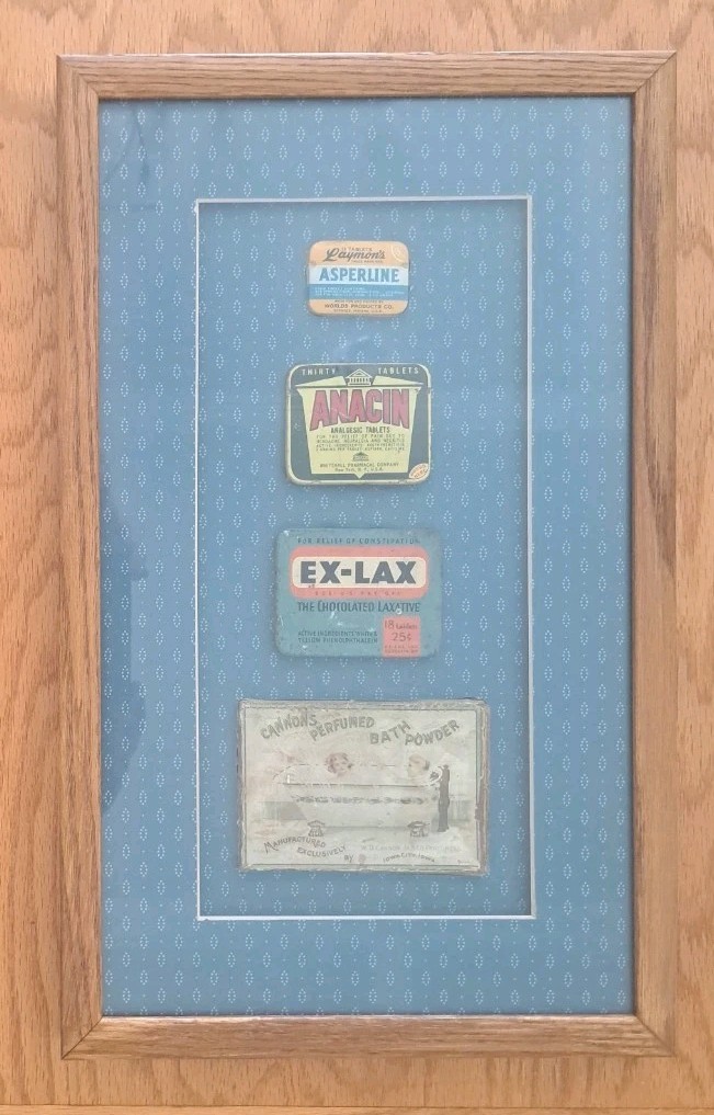 Framed Vintage Apothecary & Vanity Items 18×11″ Ex-Lax Cannon’s Iowa City IA
