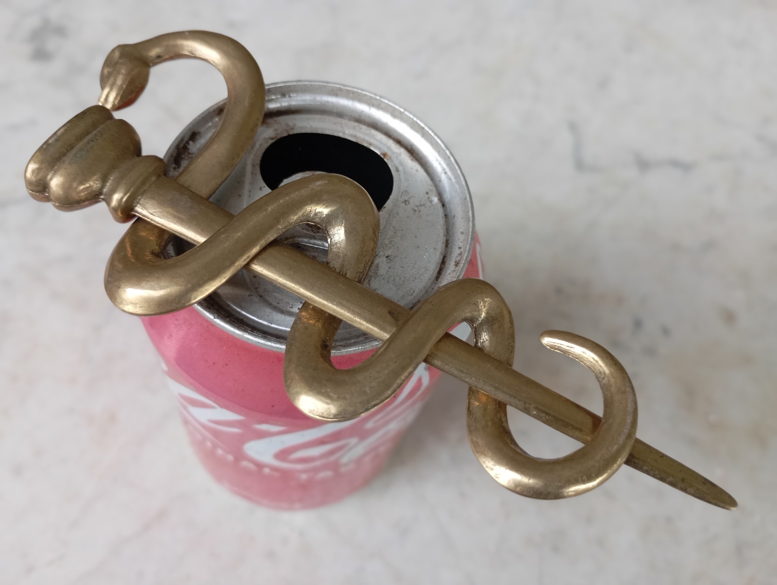 Vintage Brass Rod of Asclepius Medicine Symbol Serpent Snake Two Parts Removable